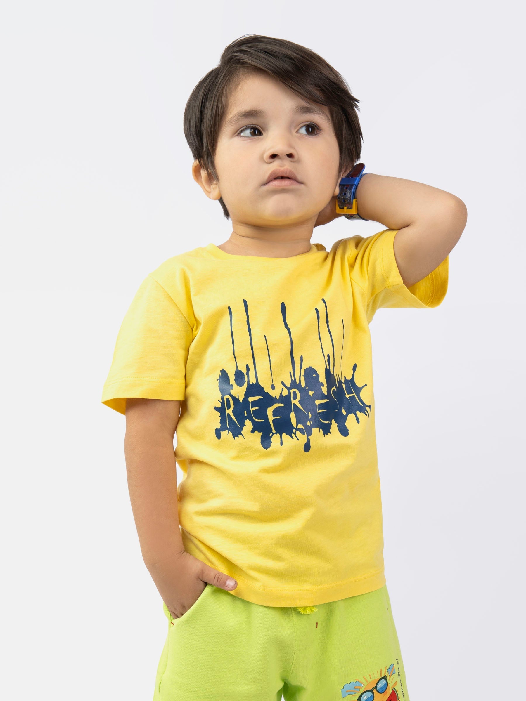 Yellow Printed  'Refresh' Casual tee Brumano Pakistan