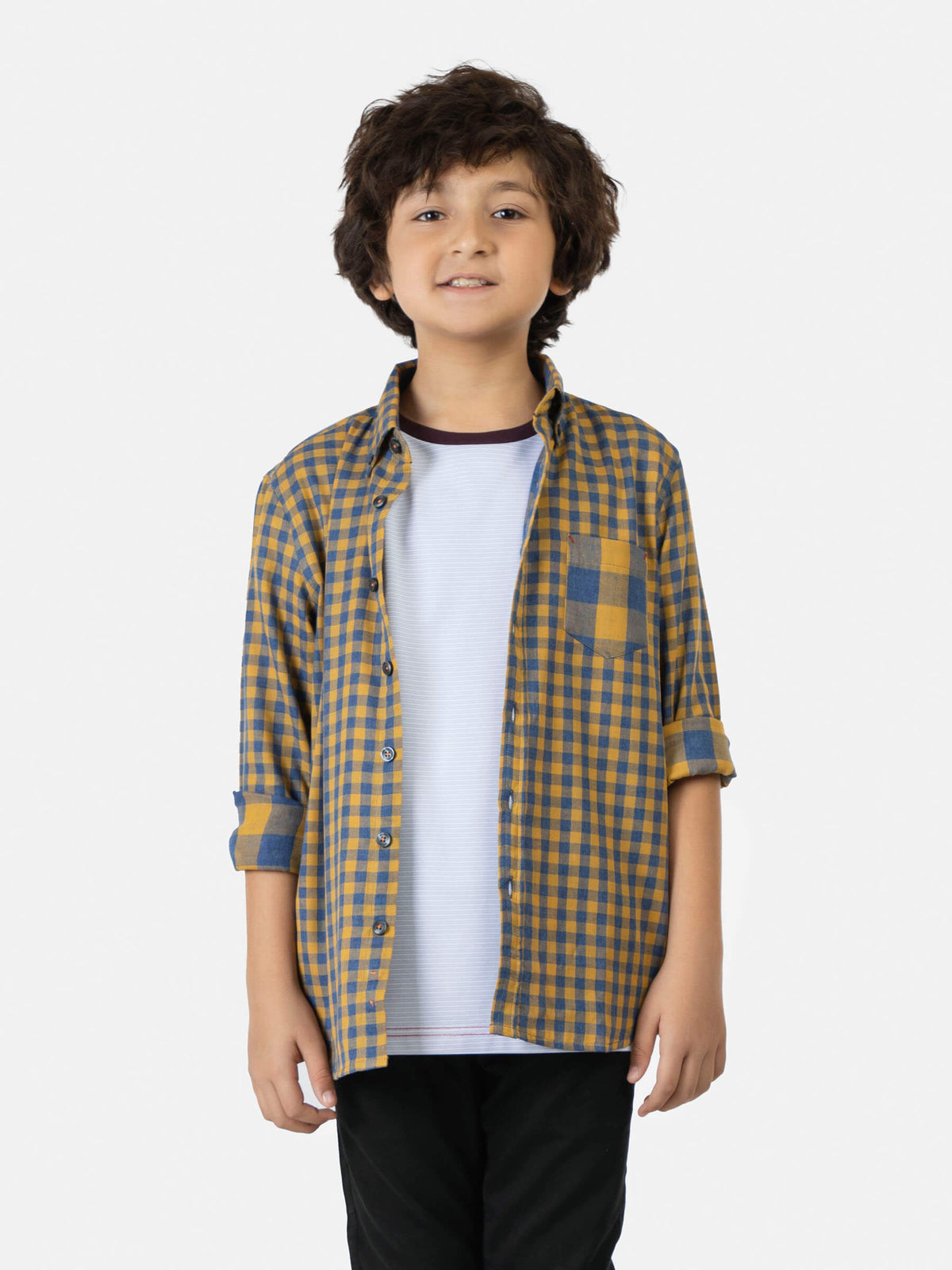 Yellow & Blue Gingham Casual Shirt Brumano Pakistan
