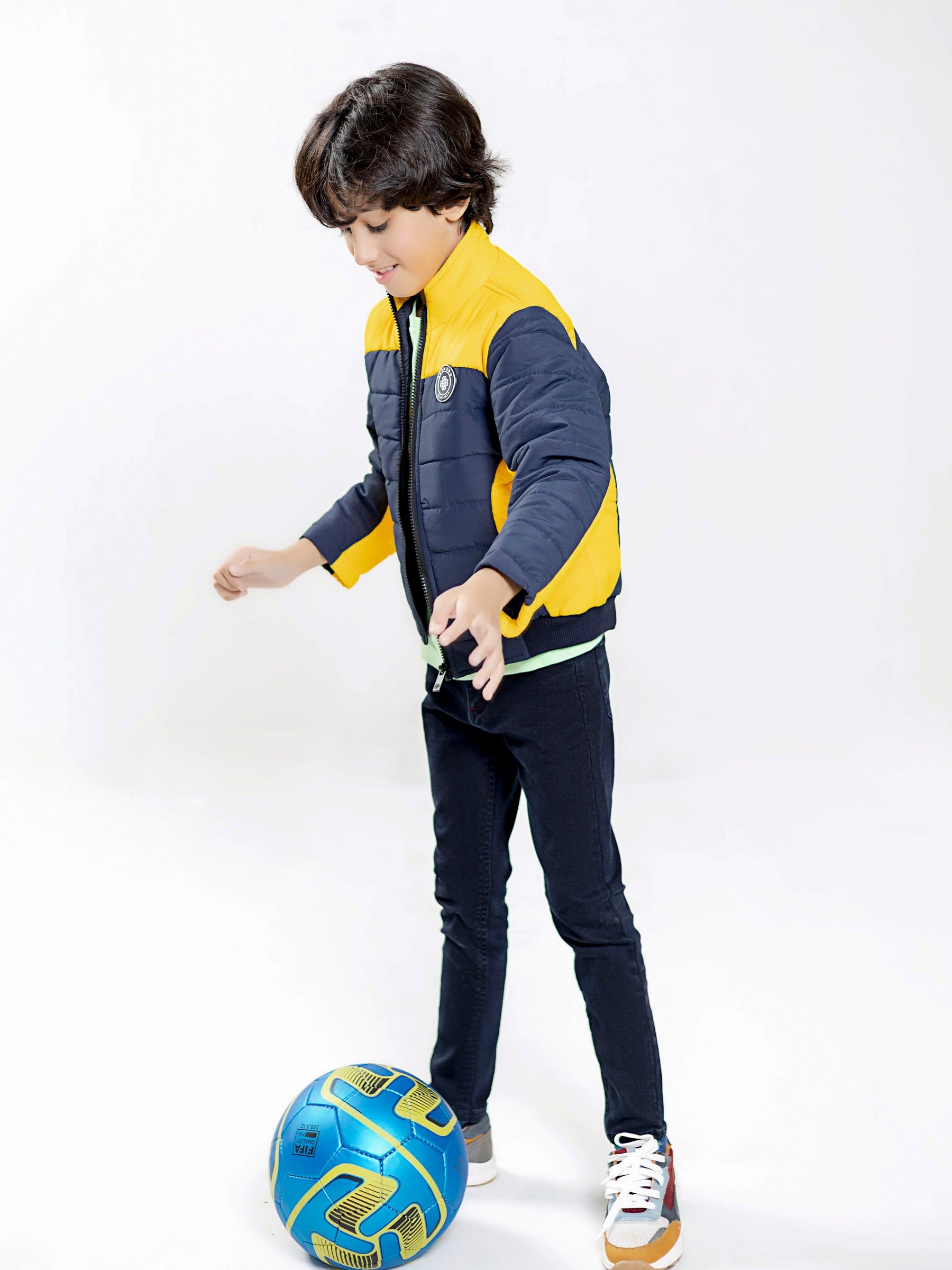 Yellow & Blue Puffer Casual Jacket Brumano Pakistan