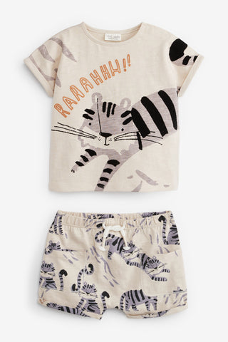 Monochrome Grey Baby 2 Piece Tiger Printed T-Shirt And Leggings Set