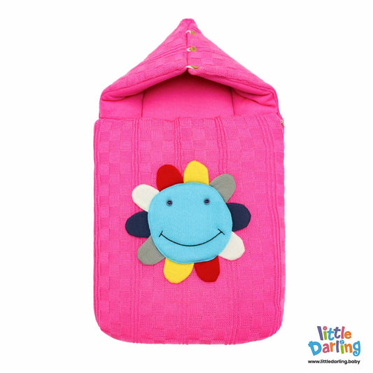 Hooded Baby Carrynest Happy Face With Pillow Pink Color | Little Darling - Zubaidas Mothershop