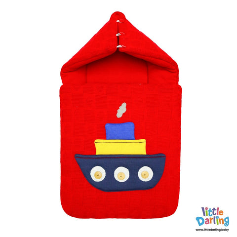 Hooded Baby Carrynest With Pillow Embossed Ship | Little Darling - Zubaidas Mothershop