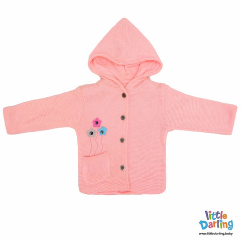 Hooded Jacket Pink Flower Embossed | Little Darling - Zubaidas Mothershop