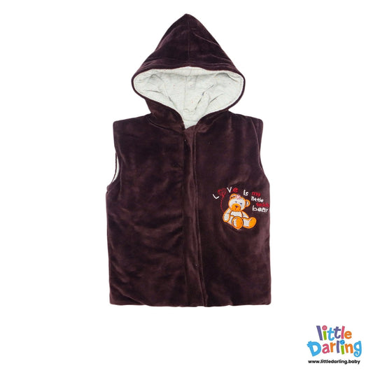 Hooded Jacket Sleeveless Bear Print | Little Darling - Zubaidas Mothershop