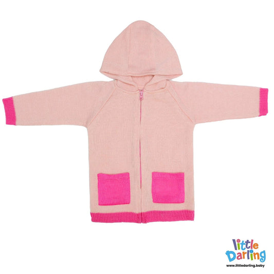 Hooded Jacket with Pockets Pink Color | Little Darling - Zubaidas Mothershop