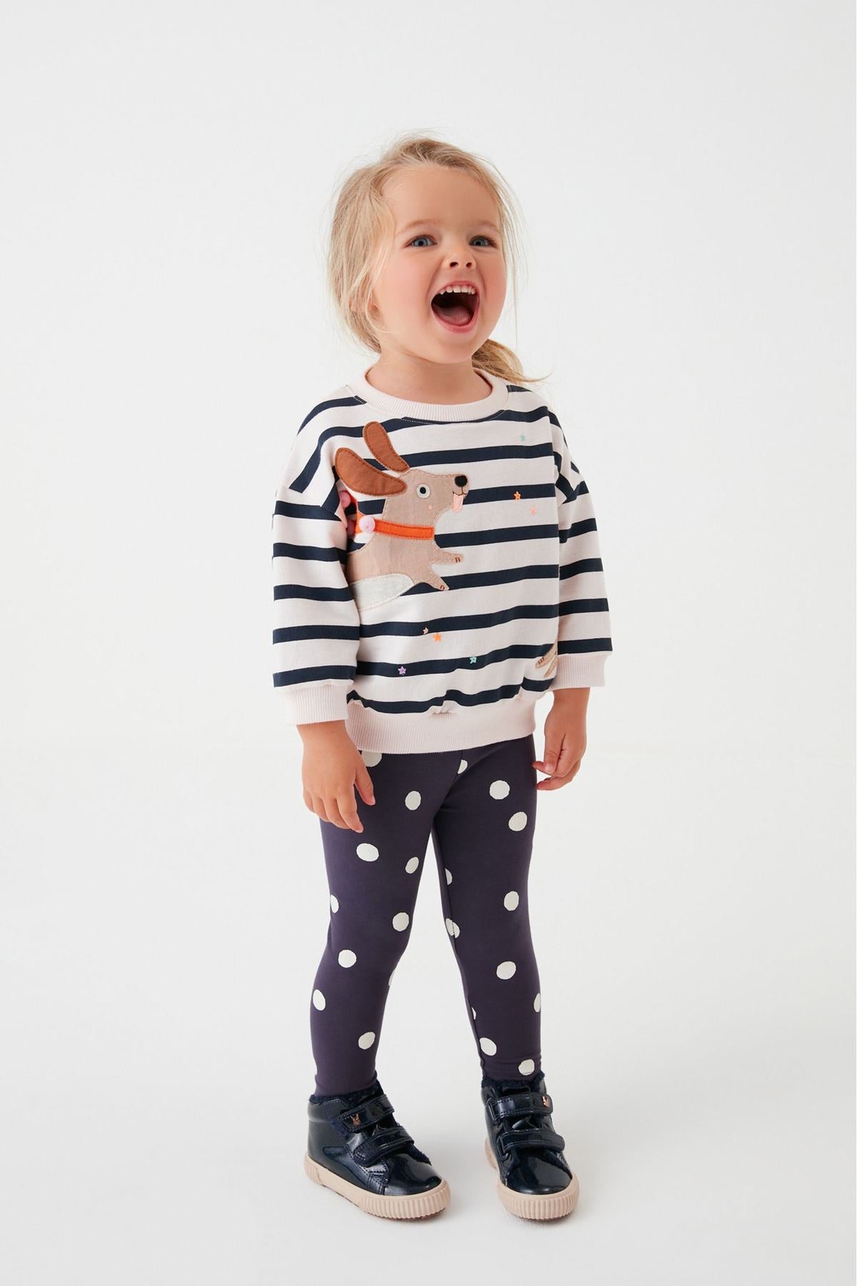 Black/White Dog Character Sweatshirt And Leggings Set