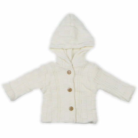Woolen Hooded Jacket Off-White With Buttons | Little Darling - Zubaidas Mothershop