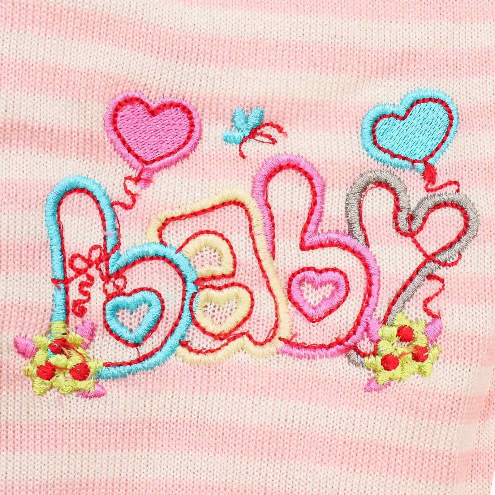 Woolen Romper Pink Strips Baby Embroidery | Little Darling - Zubaidas Mothershop