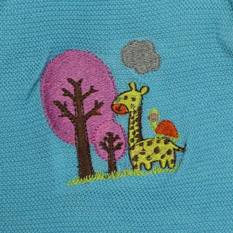 Woolen Romper Sky Blue Giraffe Embroidery | Little Darling - Zubaidas Mothershop